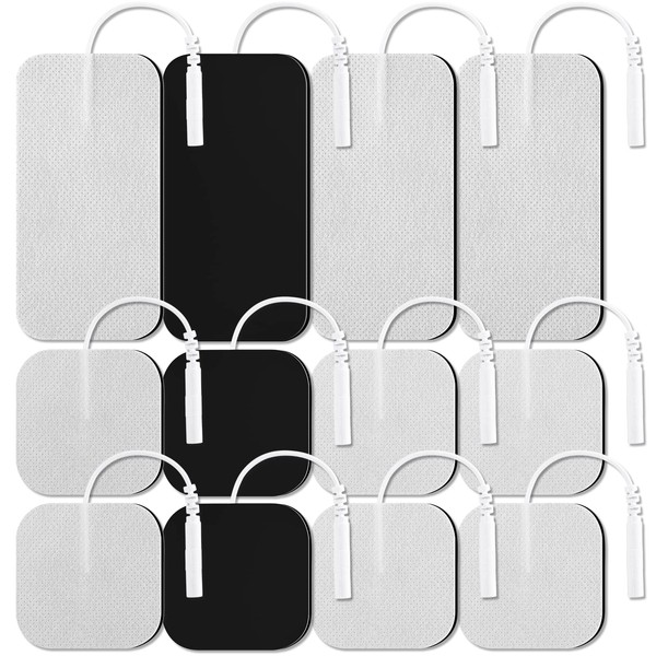 TENS Unit Pads Electrode Patches, 12 Pcs Multiple Sizes Adhesive Electrodes for TENS Machine, Replacement Reusable Pads Self Adhesive Electrodes with Plug 2.0 mm for Pain Relief