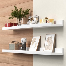 Liggue Floating Shelves Wall Mounted Set of 2, 35 Inch White Photo Ledge Shelf Wood Picture Shelf for Bedroom, Living Room, Bathroom, Kitchen