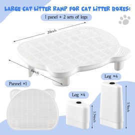 Kritkin Cat Litter Box Ramp, Litter Box Step Stairs, Adjustable Height with 2 Sets of Different Sized Legs, Double Layered with Sand Filter Function, Washable, Easy to Clean and Install