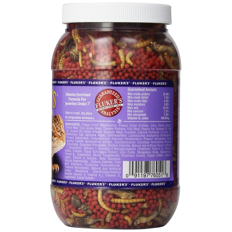 Fluker's Buffet Blend Juvenile Bearded Dragon Diet, Mealworms, Crickets and