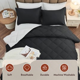 MUXHOMO 7 Pieces Full Comforter Set, Reversible Bed in a Bag Full Size, All Season Bedding Set with Comforter, Flat Sheet, Fitted Sheet, Pillowcases & Shams, Black & White