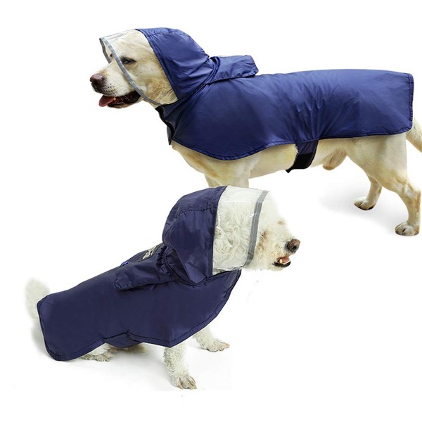 Pet Raincoat Packable Hooded Dog Rain Jacket Reflective Strips Lightweight