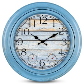 eYotto 18 Inch Large Indoor Outdoor Wall Clock Waterproof with Temperature and Humidity Display, Battery Operated Silent Non-Ticking for Garden,Pool, Patio,Porch,Bathroom,Beach House Decorative