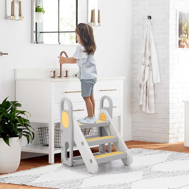 Foldable 3 Steps Stool for Toddlers, Folding Step Ladder with
