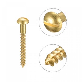 sourcing map Wood Screws M2.5 x 20 mm Slotted Round Head Brass Pack of 50