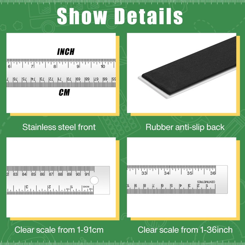 Trandraft 2 Pieces 36 Inch Metal Ruler Stainless Steel Metal