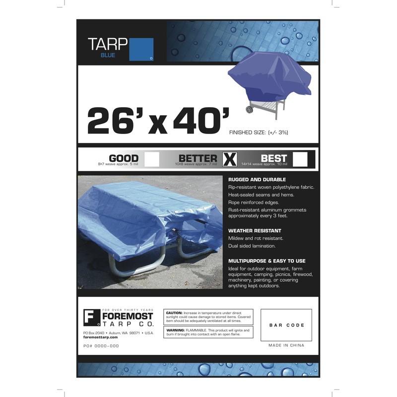 26x40 Multi-Purpose Blue Medium Duty DRY TOP Poly Tarp (26'x40')