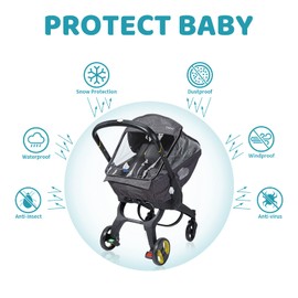 Universal Car Seat Rain Cover, Weather Shield for Infant Car Seat with Storage Bag, Side Ventilation & Handle Opening, Provides Extra Protect Baby During The Covid-19, Baby Travel Accessories, Black