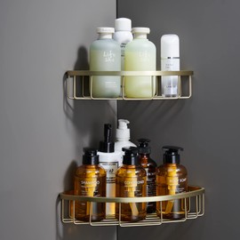 GORDEE [2 Pack Bathroom Corner Shower Caddy Shelf Organizer, SUS304 Stainless Steel Heavy Duty Rust-Proof Shelf Holder, Wall Mounted Storage Rack for Bathroom Kitchen, Brushed Gold