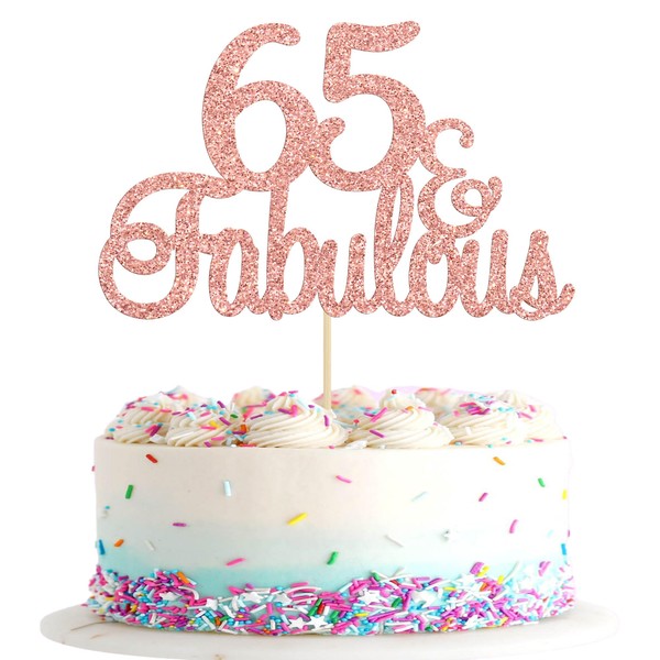 Gyufise 1 pieza de 65 y fabulosa decoración para tartas de oro rosa con purpurina de 65 y fabulosa decoración para tartas de 65 cumpleaños para 65 aniversario de boda, fiesta de cumpleaños, suministros de decoración de pasteles