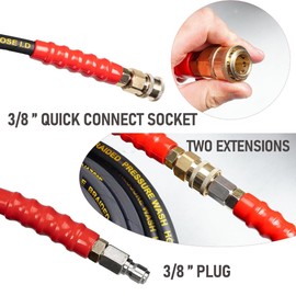 LIULO TOOL 50 FT Pressure Washer Hose with 3/8" Quick Connect, 4000 PSI Kink Resistant High Tensile Wire Power Washer Hose