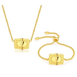 ROJHOL 2 Pcs Gold Silver Initial Necklace Bracelet Set for Women, 18K Gold Plated Belt Buckle Initial A-Z Necklace Bracelet Set, Unique Western Style Jewelry Gifts for Women (Jewelry Set-Gold-V)