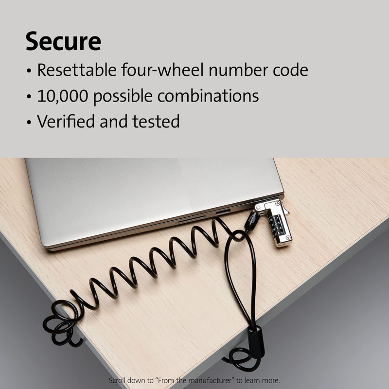Kensington Slim Portable Combination Lock for Standard Slot, Lockhead Security