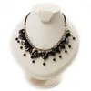 Avalaya Black Coloured Shell Composite Charm Leather Style Necklace (Silver