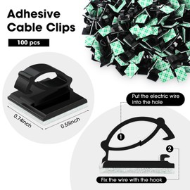 Eboot 100 Pieces Adhesive Cable Wire Clips Strong Cord Clips Wire Holders Cable Cord Management Straps Clamps Tie Holder for The Wall, Under Desk, Car, Office and Home