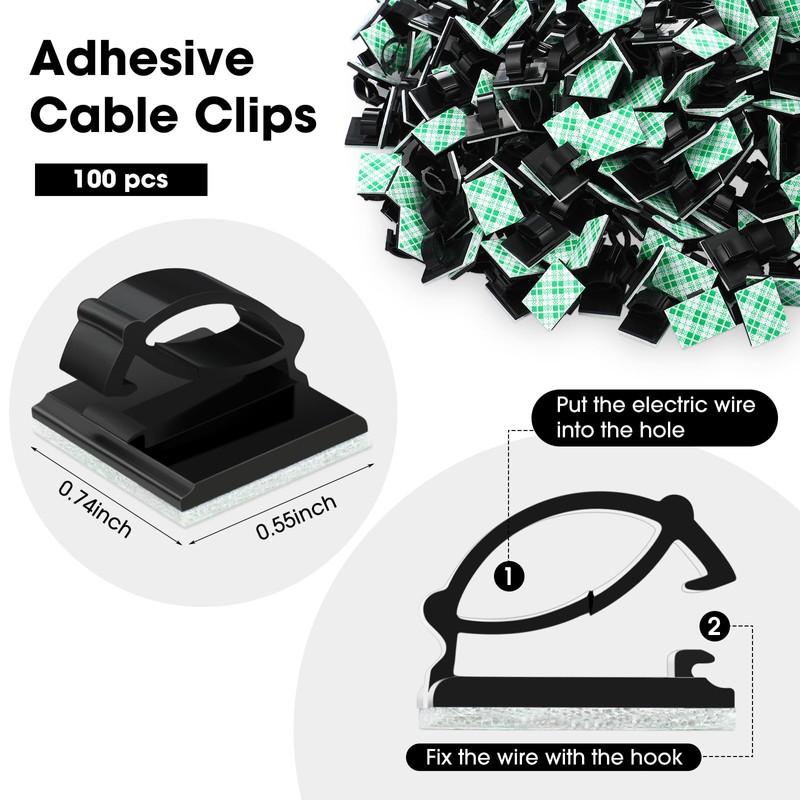 Eboot 100 Pieces Adhesive Cable Wire Clips Strong Cord Clips