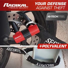 RADIKAL RK72120L Mini U Lock with Chain Loop, 120cm/3.9ft More Versatile for Motorcycle Disc Lock + Cable Reminder, High Security Lock and Double Anti Theft Universal for Motorcycle Scooter Bicycle