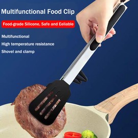 2 Pack Black Kitchen Tongs, Premium Silicone BPA Free Non-Stick Stainless Steel BBQ Cooking Grilling Locking Food Tongs, 9-Inch & 12-Inch (Black, 12 inch)