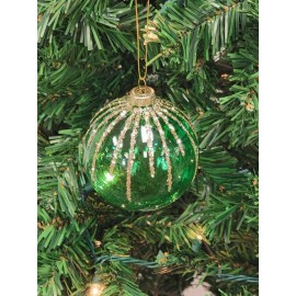Wizardi Green Glittered Ball Glass Christmas Ornament F07M7-7-LH76-2