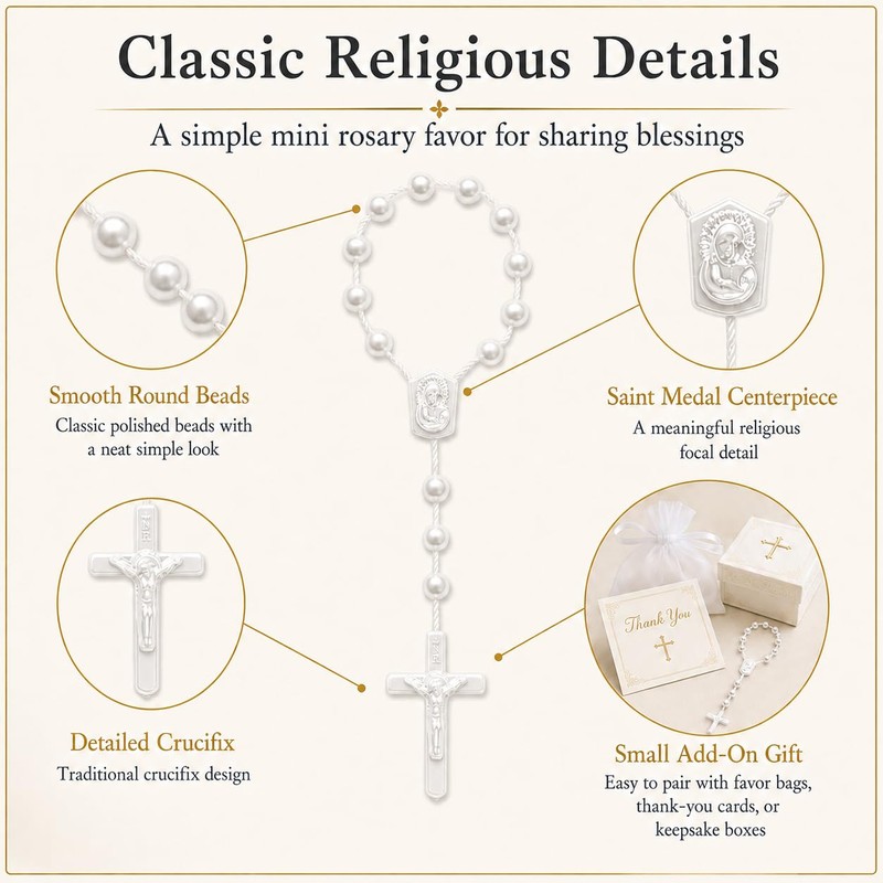 XIPENGKEJI 24 Pcs Mini Rosary Favors, Baptism Rosaries with Angel