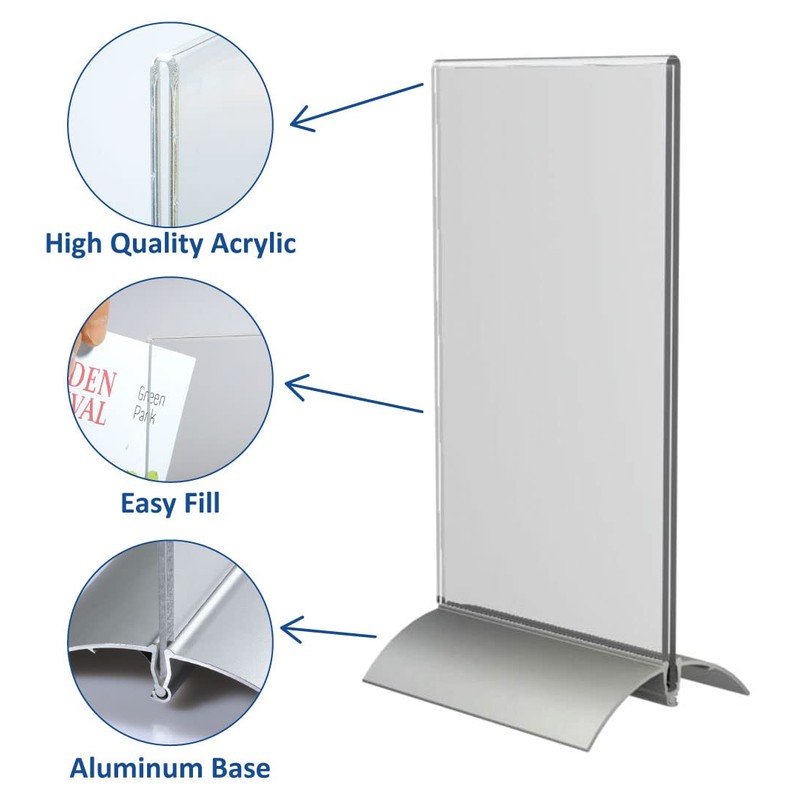 OPUS 2-Sign Holder with Aluminium Base, 1/3 A4, Crystal Clear