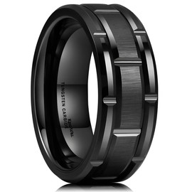 King Will CLASSIC Mens 8mm Black Tungsten Carbide Wedding Band Brick Pattern Brushed Finish Brick Tungsten Ring 14.5