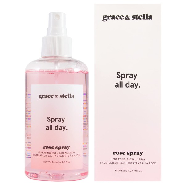 Rose Water Facial Spray (240ml) - Vegan - Rose Water Spray For Face - Rose Spray Facial Mist - Rosewater Spray Toner Rose Hydrosol by grace and stella