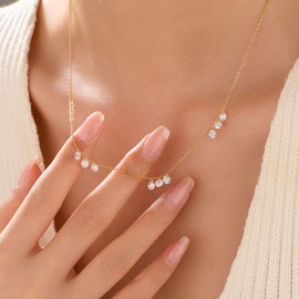 XAYAH Dainty Lucky Leaf Necklace for Women 925 Sterling Silver Trendy 14K Gold Plated Cute White CZ Flowers Pendant Choker Necklaces to Daughter Mom Stackable Chain Wedding Prom Brides Jewelry