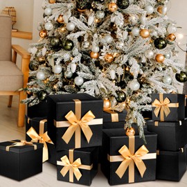 Tenceur 10 Pcs Christmas Nested Gift Boxes with Lids Assorted Sizes Gift Boxes for Presents Gift Box with Ribbon for Birthdays, Weddings, Housewarmings, Anniversaries, Valentines(10 Size,Black, Gold)