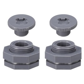 PATIKIL PVC Bulkhead Fitting with Plug NPT1/2", 2 Pack Bulkhead Water Tank Connector with Silicone Seal Gasket Garden Hose Fitting with Plug for Rain Bucket, Sinks, Aquariums, Gray