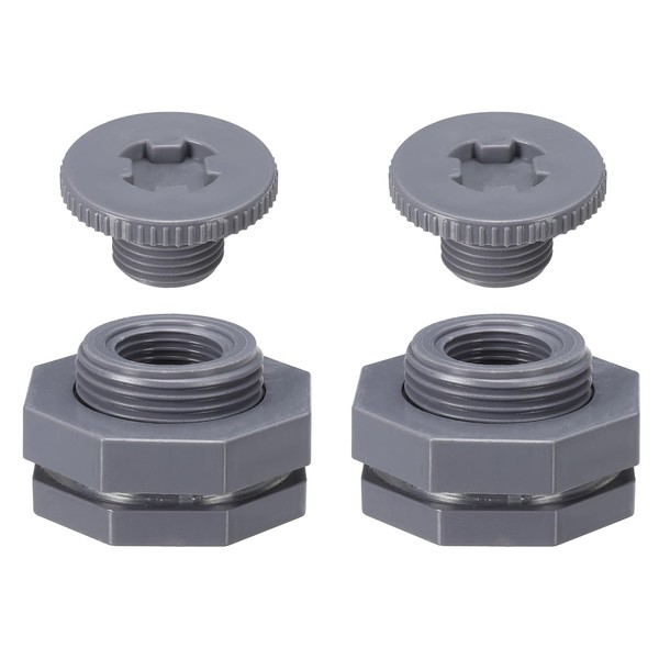 PATIKIL PVC Bulkhead Fitting with Plug NPT1/2", 2 Pack Bulkhead