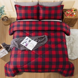 Andency Red Burgundy Black Checkered Comforter Twin(66x90Inch), 2 Pieces (1 Plaid Comforter and 1 Pillowcase) Buffalo Check Comforter Set, Lightweight Microfiber Geometric Grid Comforter Bedding Set