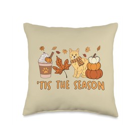 Tis The Season Orange Tabby Cat Fall Autumn Pumpkin Coffee Throw Pillow
