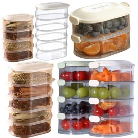 Stackable Plastic Food Storage Containers with Lids,Leakproof Spice Organizer, coffee beans eco-friendly plastic storage boxes, Suitable for kitchen containers in refrigerator pantry (Five floors)