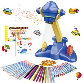 Hoarosall Drawing Projector for Kids, Art and Craft Kit, Toys for Boys Aged 3+, Drawing Supplies, Including Colored Pencils, Crayons, Coloring Books, Gift for 3+ Year Old Boys (Dark Blue)