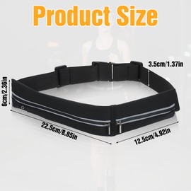 Slim Running Belt with 2 Pockets for women & Men,Runners Fanny Pack Phone Holder,Reflective Fanny Pack,Running Gear Accessories with Buckle(Black)