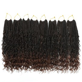 Refined Hair 8 Packs Boho Box Braids Crochet Hair 14 Inch Bohemian Box Braids With Curly Ends Braiding Hair Extensions Ombre Goddess Synthetic Crochet Braids For Women (T30, 14 inch)