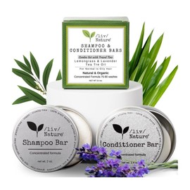 /liv/Nature Barra de Champú y Acondicionador Con Latas de Viaje | Hierba de Limón, Lavanda, Aceite de Árbol de Té | Clarificante y Crecimiento | para Cabello Graso | Usa 2-Pk
