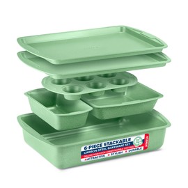 BAKKEN Kitchen Baking Pan Set - Nonstick Green Marble Coating, Commercial Grade Carbon Steel Bakeware Sets, Baking Kitchen Essentials, PFOA, PFOS, PTFE Free, Oven Safe Tray (Up To 450° F), Set of 6