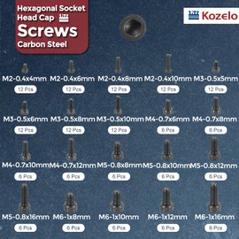 Kozelo 168pcs Socket Head Cap Screws Bolts Nuts Assortment Kit - [M2/M3/M4/M5/M6] Alloy Steel Fully Threaded Black Oxide 12.9 Internal Hex Screw for 3D Printer Use