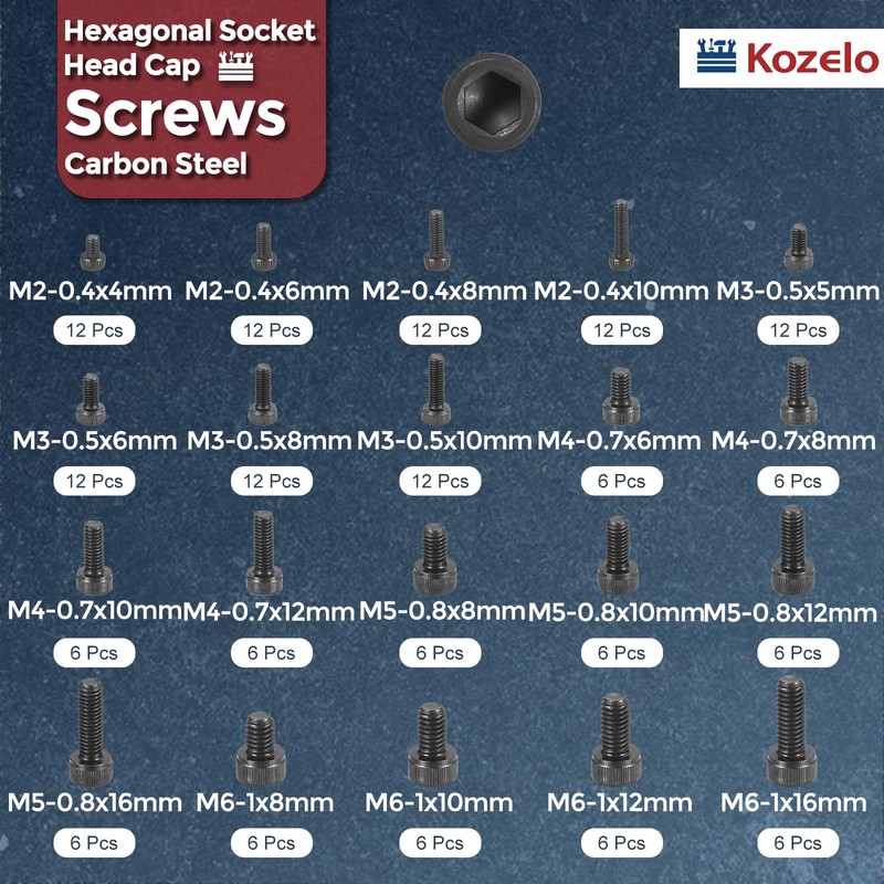 Kozelo 168pcs Socket Head Cap Screws Bolts Nuts Assortment Kit