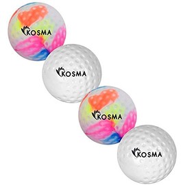Kosma Set of 4 Dimple Hockey Ball | Outdoor Sports Practice Training Balls - 2 Multi color, 2 White