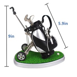 WLOOD Golf Pens with Golf Bag Holder,Novelty Gifts with 3 Pieces Aluminum Pen Office Desk Golf Bag Pencil Holder for Men Fathers Day,Golf Gifts for Golfer Fans Coworker (Silver and Black)