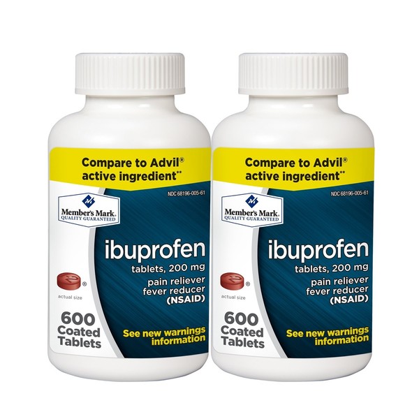Member's Mark Ibuprofen Coated Tablets 200mg Pain Reliever Fever Reducer Nsaid (2 bottles (1200 tablets))