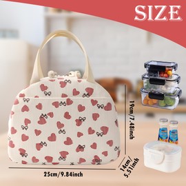LHLZNB Insulated Lunch Bag for Women - Large Capacity Thermal Tote with Durable Work Lunch Box for Women & Girls, Leakproof Food Bag for Office, School, Picnic (White Heart)