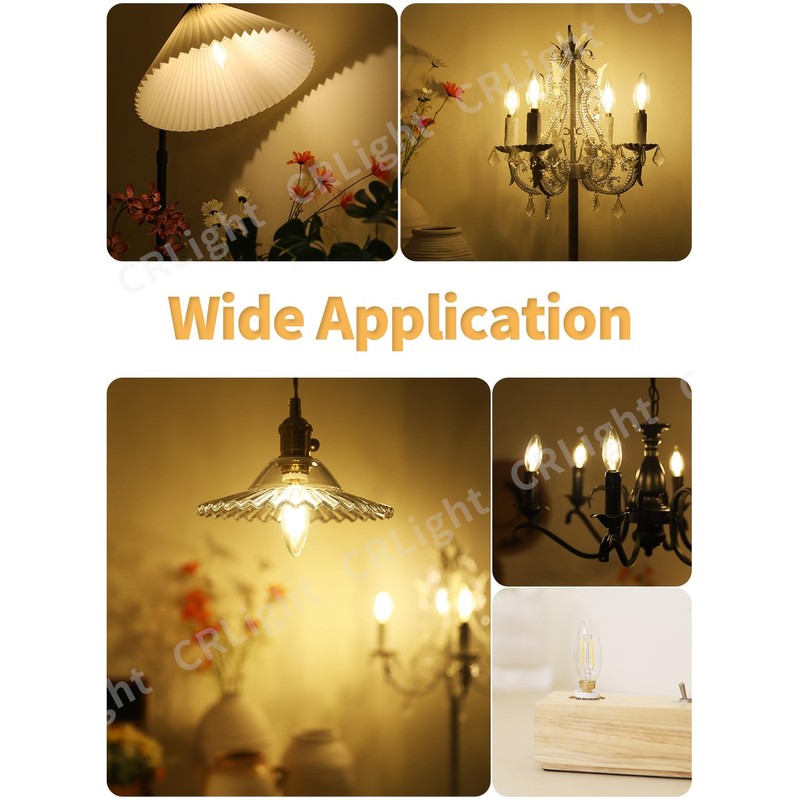 CRLight 2W 250LM LED Candelabra Bulb 2700K Warm White, 25W