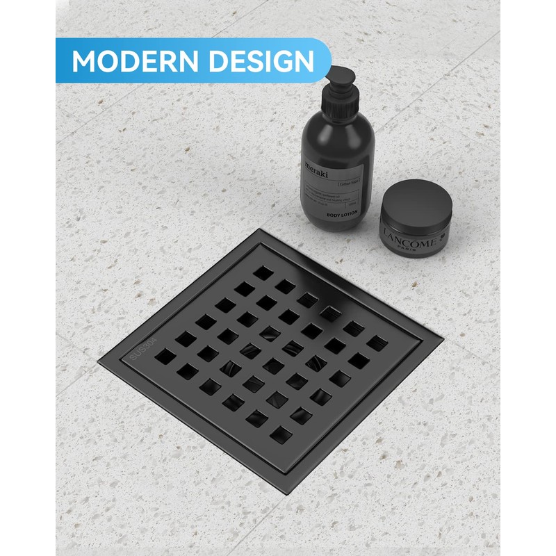 HTOH Black Shower Drain 4 Inch with Flange CUPC Certified-