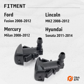 Click&Fit Windshield washer nozzles compatible with Ford Fusion 2008 2009 2010 2011 2012, Lincoln MKZ, Mercury Milan – Wiper windscreen spray jet kit replaces 8E5Z17603A, 2-pcs