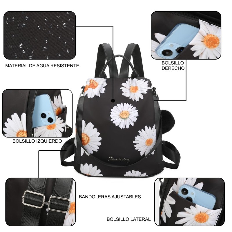 OLIVIA WONG Waterproof Theft Backpack for Women (13L), Convertible Backpack