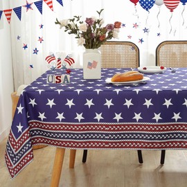 SASTYBALE 4th of July Tablecloth Rectangle 60 x 120 Inch US Flag Star Independence Day Patriotic Table Cloth, Waterproof Polyester Fabric Table Cover for Dining, Party, Indoor, Outdoor, Blue